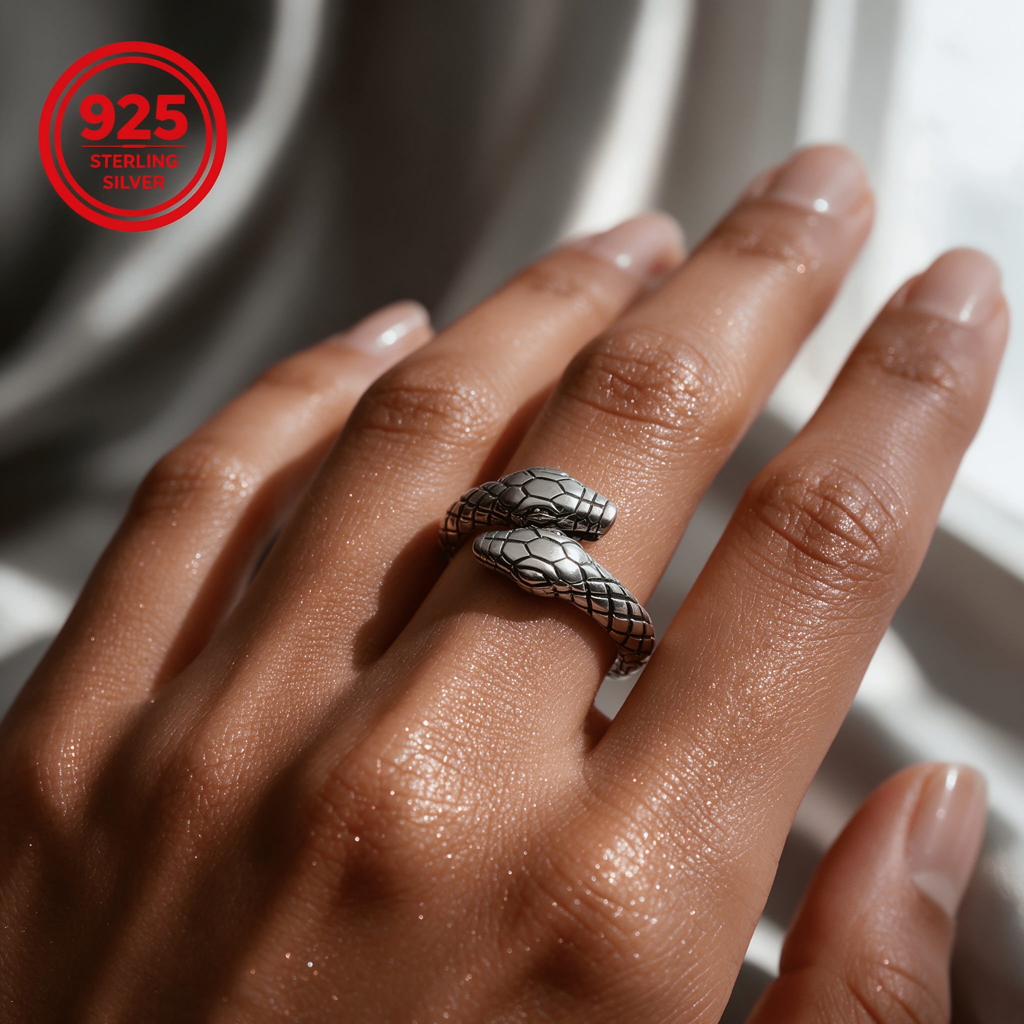 925 Silver Vintage Serpent Adjustable Ring, Gift for Couples